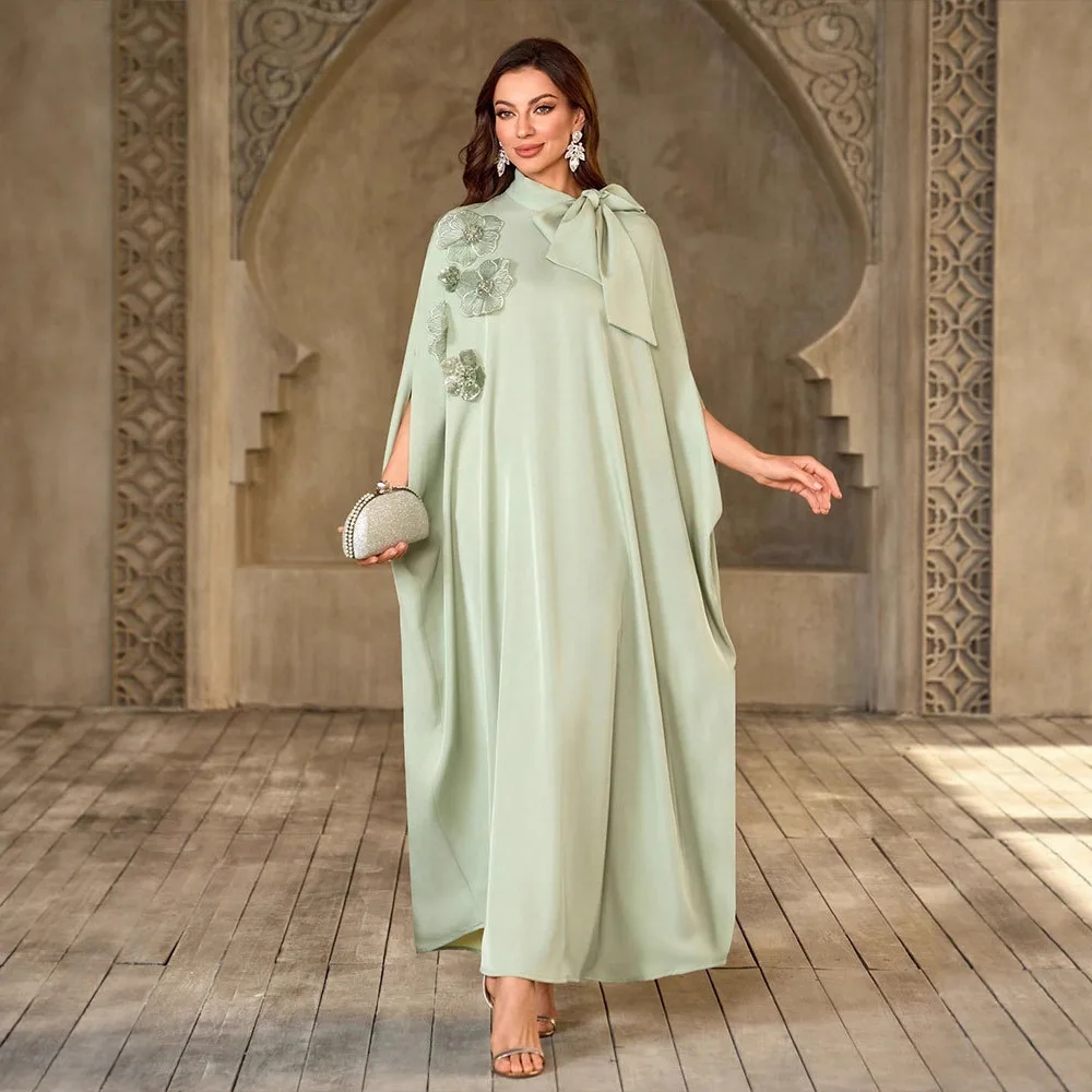 Neue Eid Mubarak Muslimische Frauen Bowknot Maxi Kleid Abayas Lose Dubai Türkei Kaftan Ramadan Jalabiya Kaftan Party Kleider Arabischen Robe