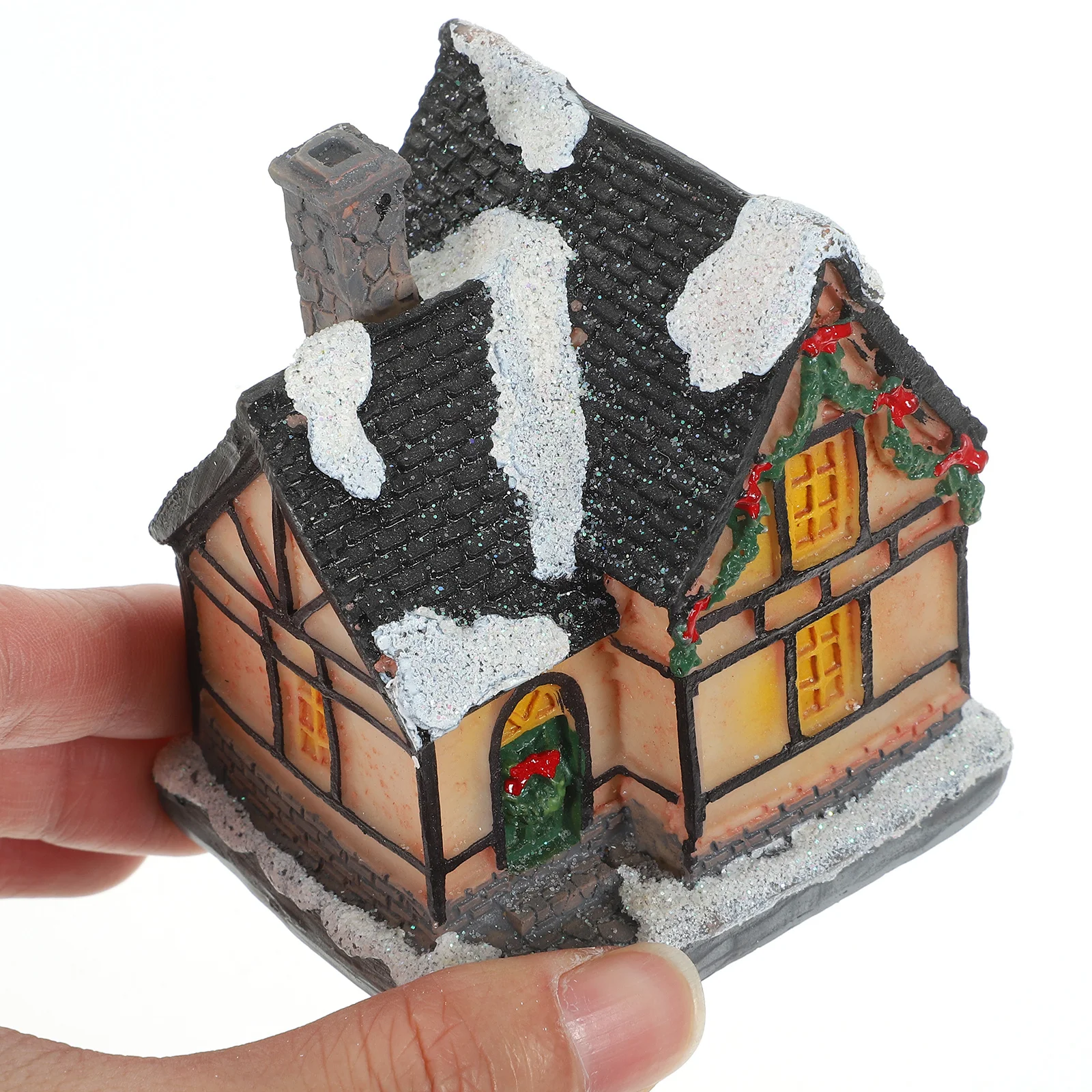 

1Pcs Christmas Resin Glowing Cabin Ornament Desktop Decoration Home Office Bedroom Living Room Holiday Gift Craft
