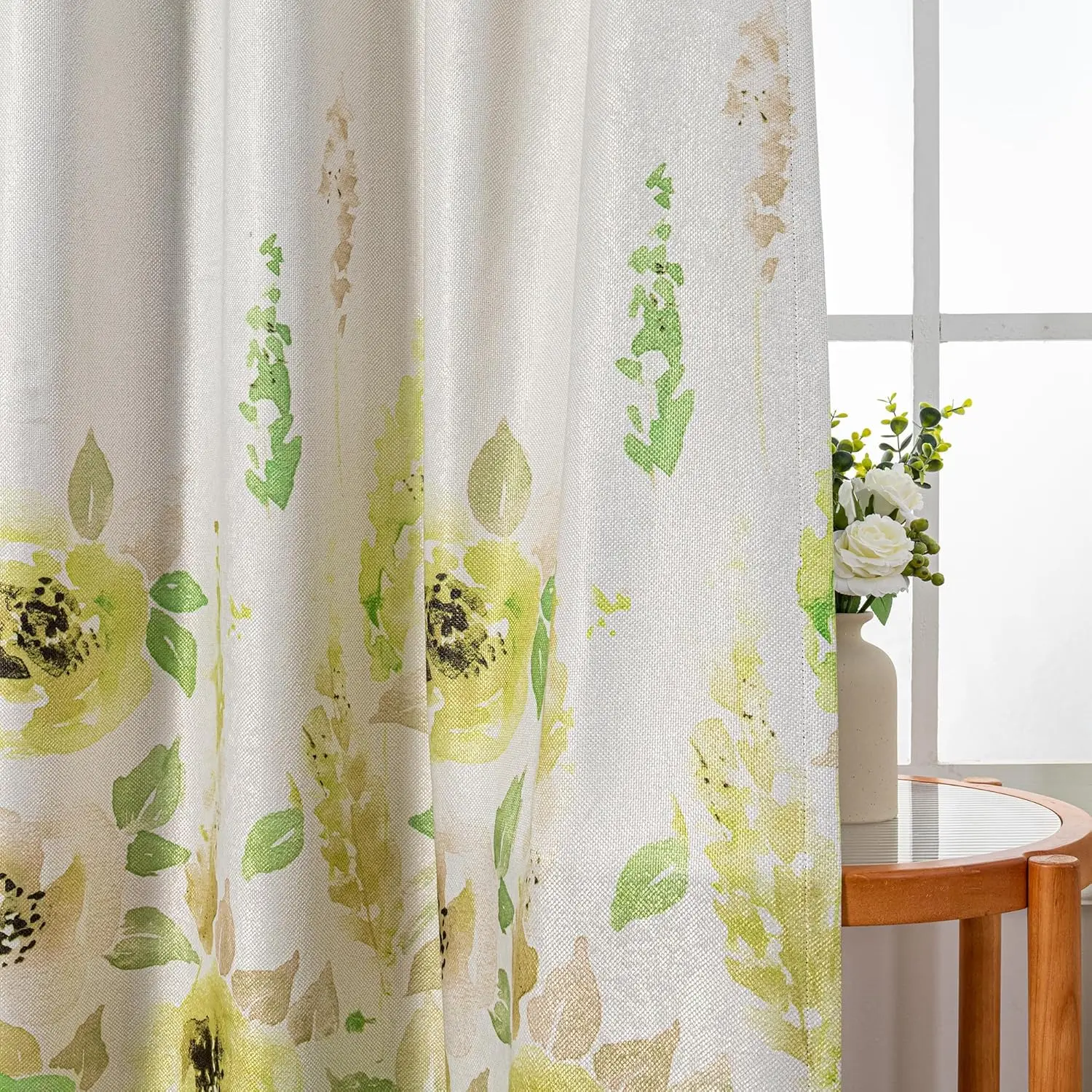 Mysky Set tirai bunga 95 inci, Cetak panjang 2 panel bunga Grommet isolasi termal Linen terlihat bertekstur tirai