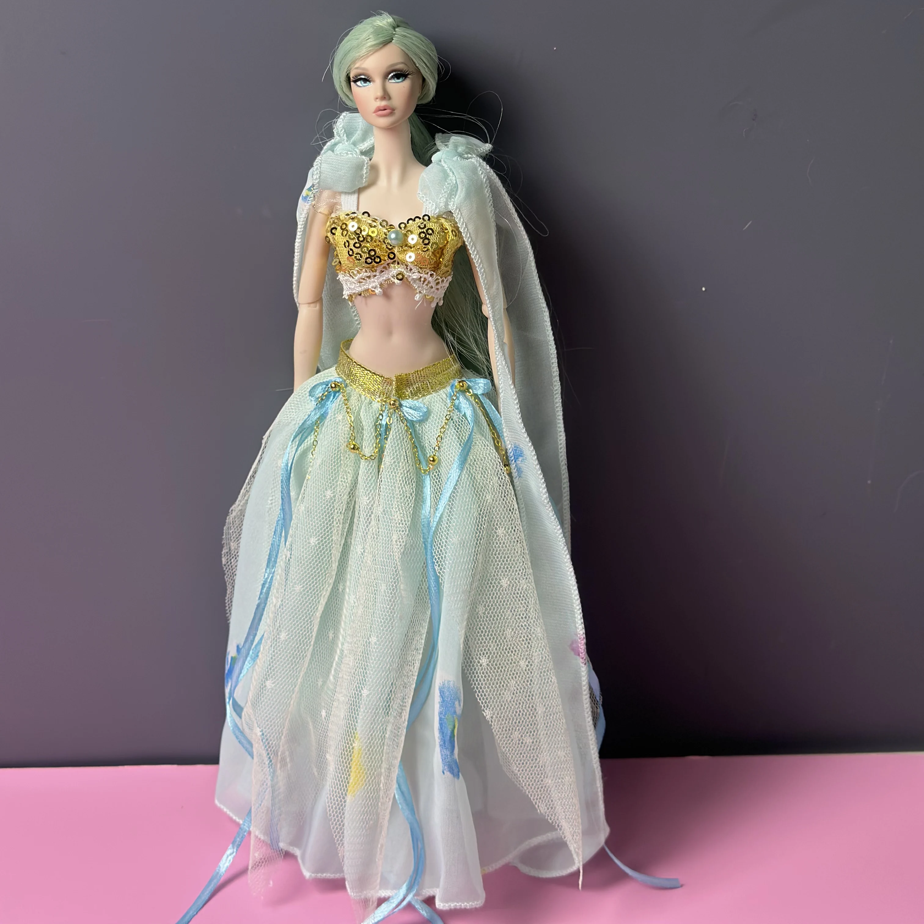 1/6 Doll Clothes Accessories Green Elf Fairy Theme Sequin Vest + Sweet Skirt Set For 30cm FR Babi Supermodel Doll Dress Up