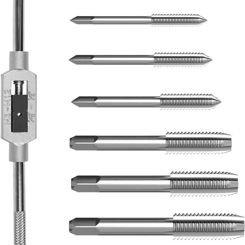 M3-M12 قابل للتعديل T-مقبض وجع الموضوع مقبض حامل الصنبور مخرطة وجع عالية السرعة الصلب متري التوصيل الصنابير مجموعة أدوات التنصت #3