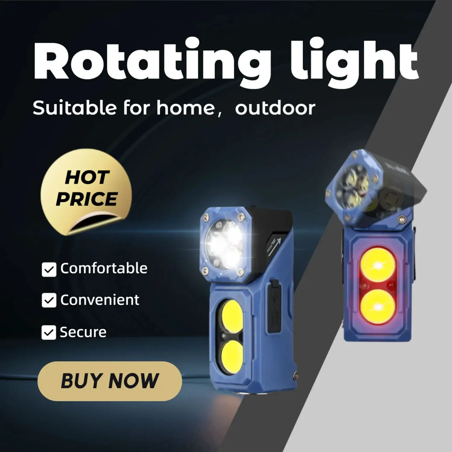 YEMAO T615 مصباح يدوي دوار محمول متعدد الوظائف، 500LM، 700 مللي أمبير، مصباح يدوي قابل لإعادة الشحن، مغناطيسي، مع مشبك