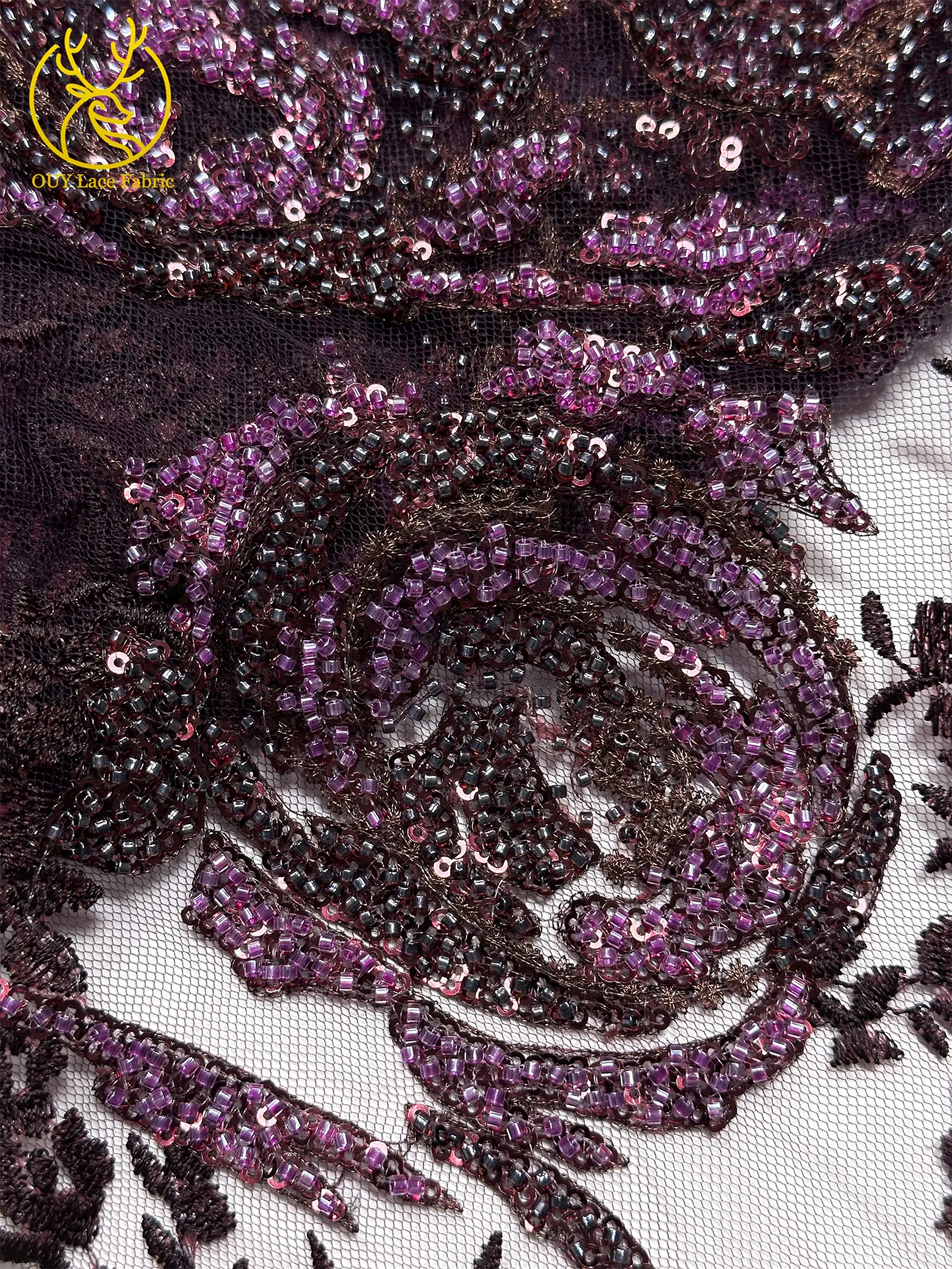 Modisches Kleid mit Stickerei, Spitze und Pailletten, Afrikanischer Spitzenstoff 2026, Rosa Französische Perlen-Spitze, Nigerianisches Partykleid, Nähzubehör 5Y – Detail 18