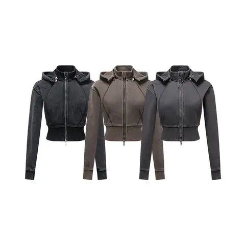 Giacca con cerniera staccabile 2 in 1 da donna 2025 Felpa corta moda autunno manica lunga Capispalla casual streetwear