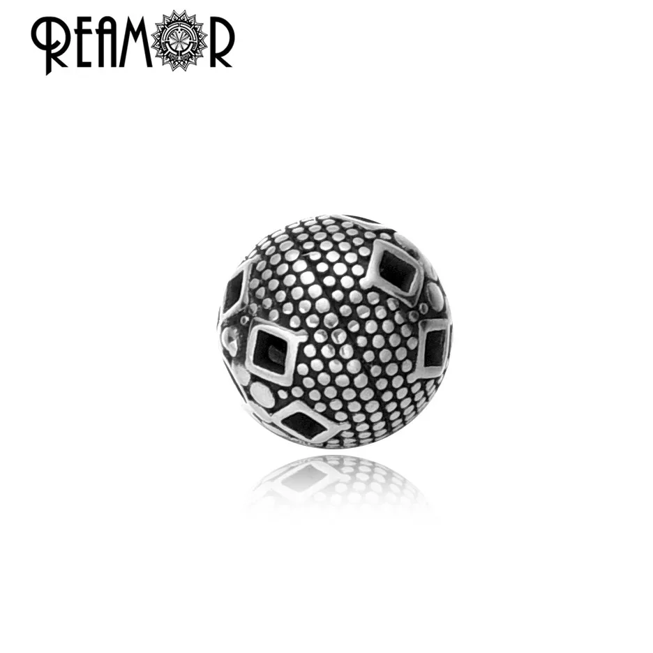 REAMOR 5Pcs Antique DIY Stainless Steel Small Hole Beads Round Ball Spacer Beads for Jewelry Making Bracelet Accessories