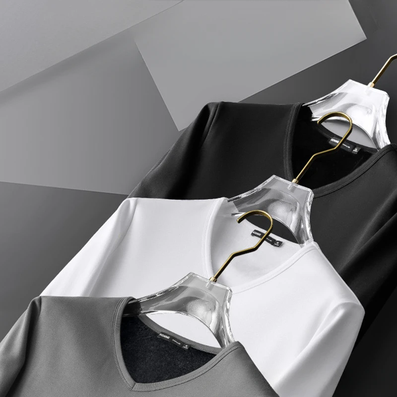 الصوف الشتاء الرجال بلايز ملابس اخلية حرارية الخامس الرقبة الدافئة طويلة الأكمام قاعدة طبقات موضة الرجال الحرارية تي شيرت #3