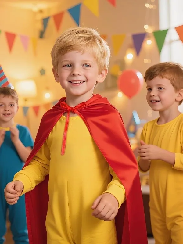 

Halloween Red Robe Stage Performance Costume Satin Belted Children's Superhero Gown Hero Theme Party Prop Outfit