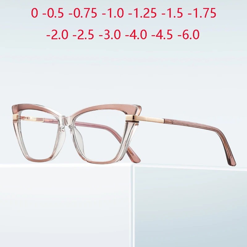 

Spring Leg Cat Eye Shortsighted Prescription Glasses Women Big Face Anti Blue Light Myopic Spectacle 0 -0.5 -0.75 To -6.0