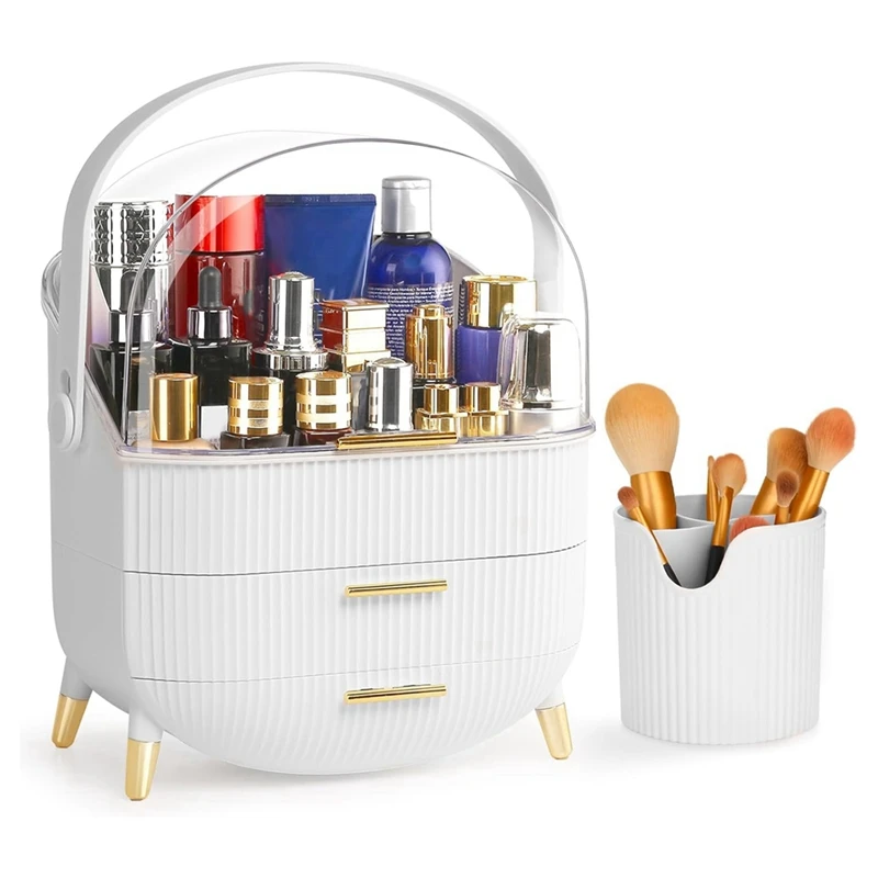 Makeup Storage Box, Skin Care Storage Box With Brush Holder, Makeup Storage Box With Drawer
