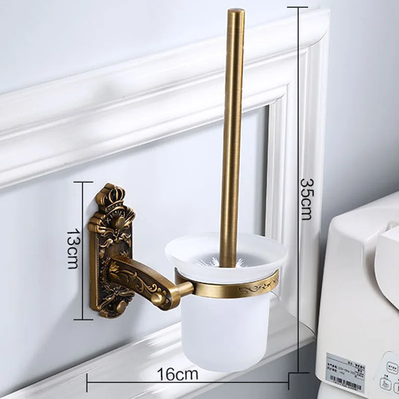 

Antique Brass Luxury Bathroom Accessories Wall Mounted Aluminum Bathroom Toilet Brush Holder with Brush