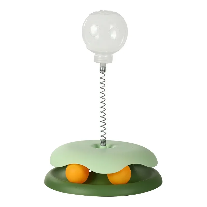 Cat teasing turntable with spring transparent food ball to relieve boredom teasing