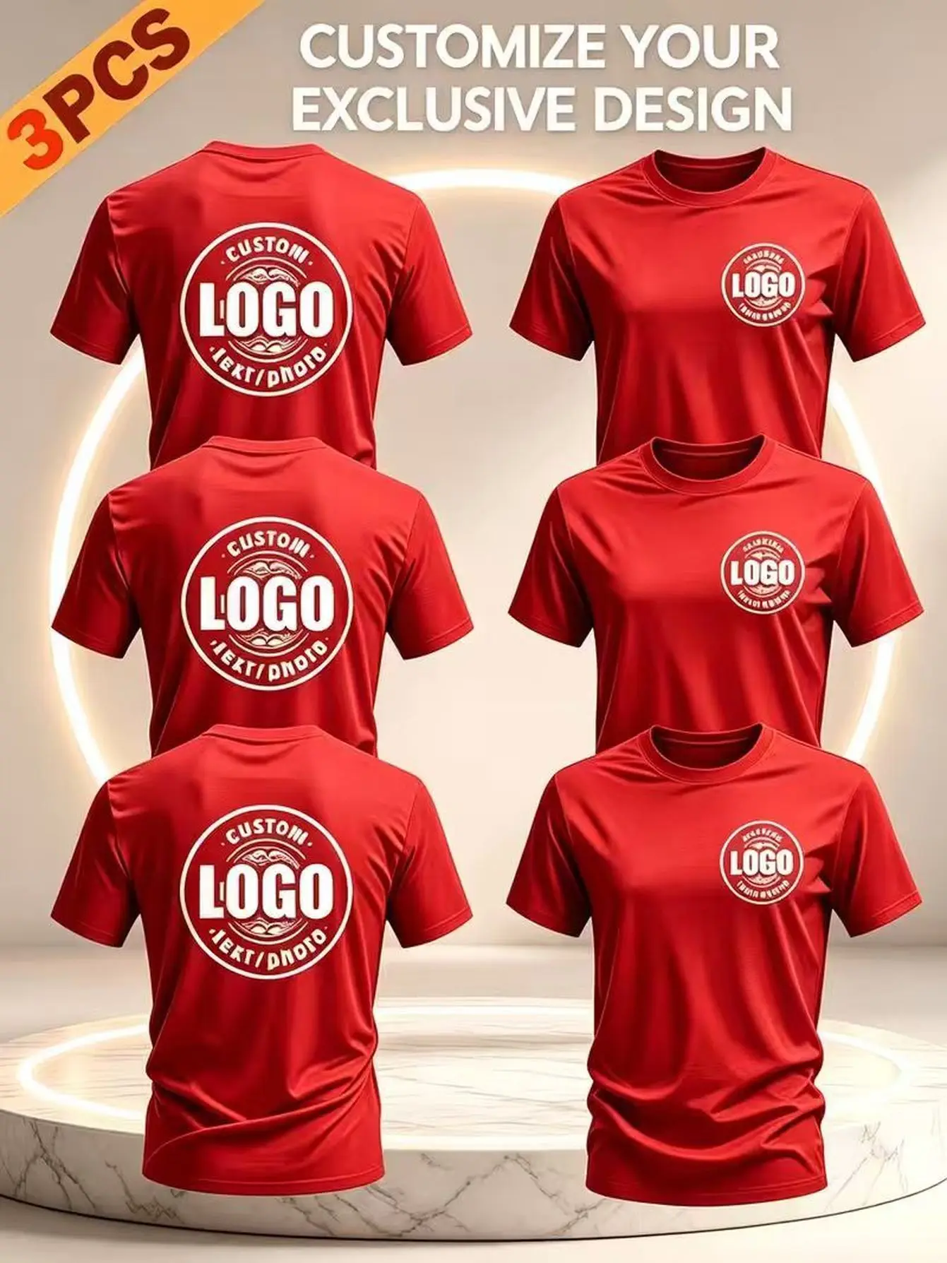 [3pcs Set] Men'S Custom Casual Sports T-Shirt, Print Pattern/Photo/Logo/Emblem/Round Neck Breathable Quick-Dry Shirt