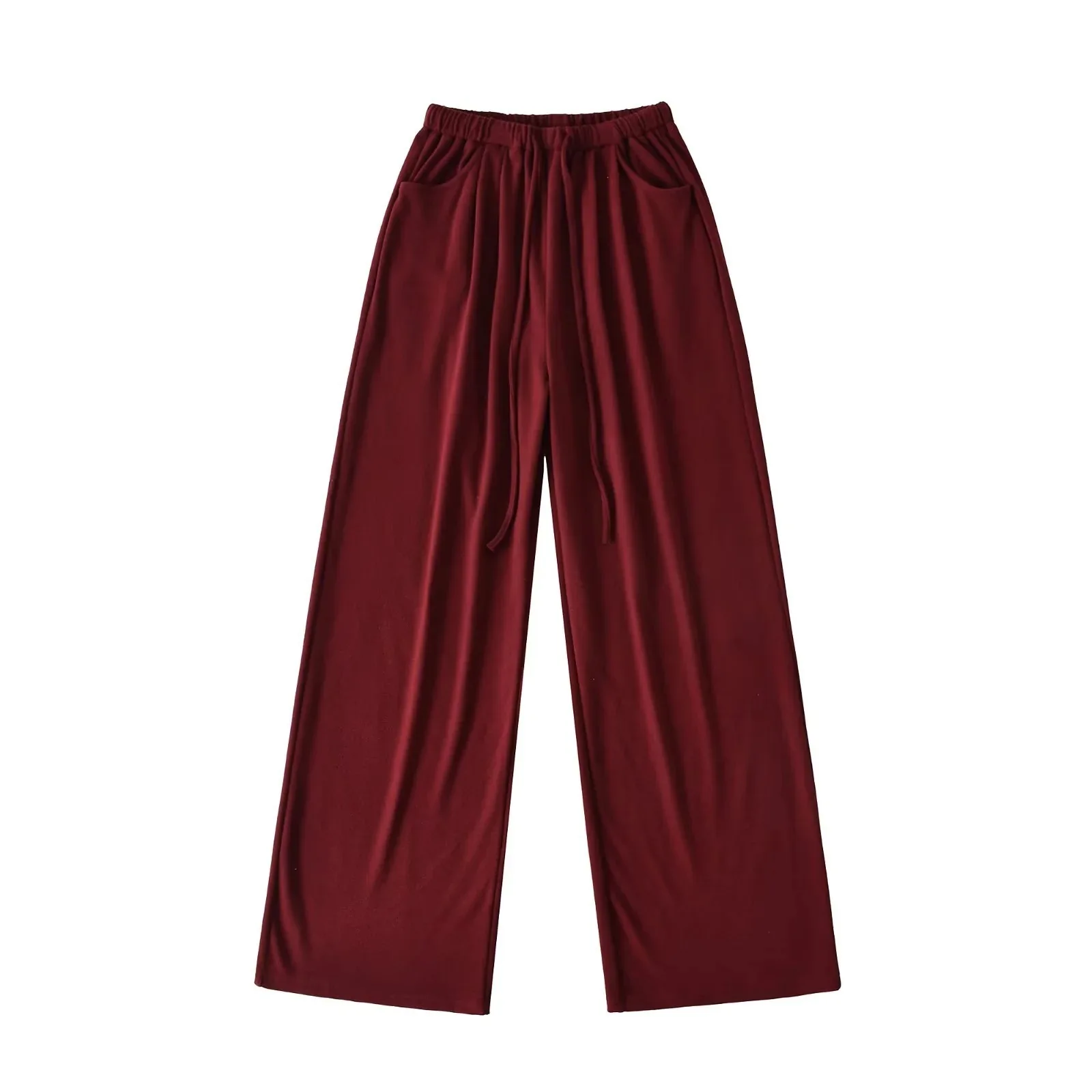 ارتفاع الخصر الرباط مستقيم الساق Sweatpants المرأة فضفاضة تناسب ملابس العمل غير رسمية بنطلون واسعة الساق السراويل طول طويل