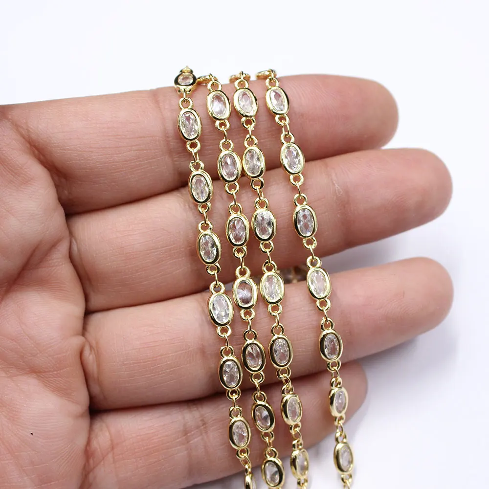 

APDGG 1-метровый набор безелей 4x6 мм овальной формы, прозрачная позолоченная модная цепочка с цирконием, изготовление ювелирных изделий своими руками