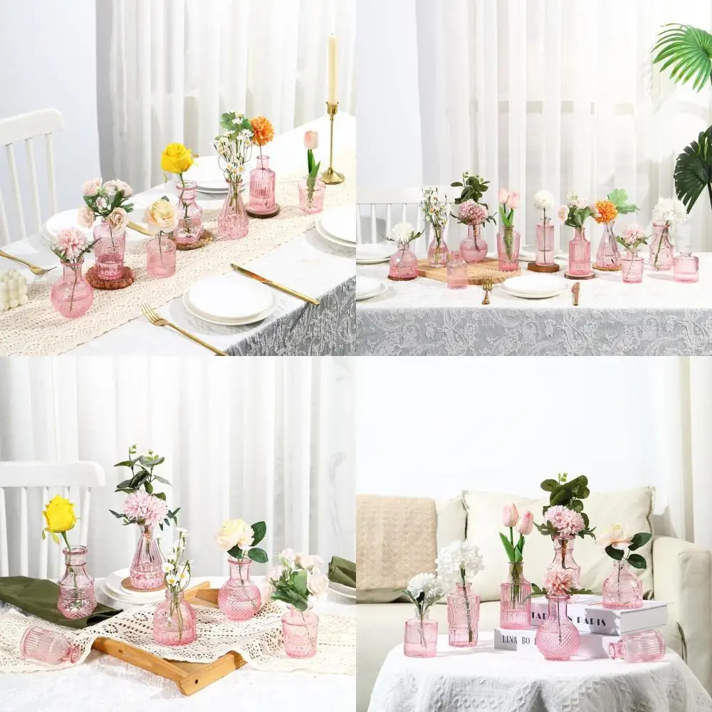 

50-Count Glass Mini Vases for Wedding Centerpieces, Pink Vintage-Style Bud Vases for Table Decor