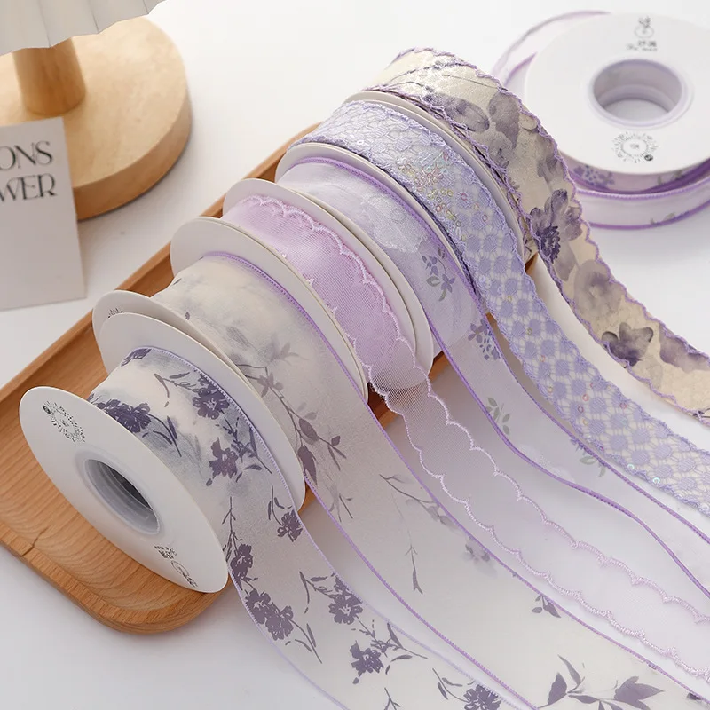 Cinta de gasa de la serie púrpura romántica de 10 yardas, cinta de Organza de flores para lazos para el cabello DIY, ropa, artesanía de costura, decoración para envolver regalos