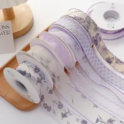 10yards Romantic Purple Series Chiffon Ribbon Flower Organza Ribbon for DIY Hair Bows Clothing Sewing Craft Gift Wrapping Decor