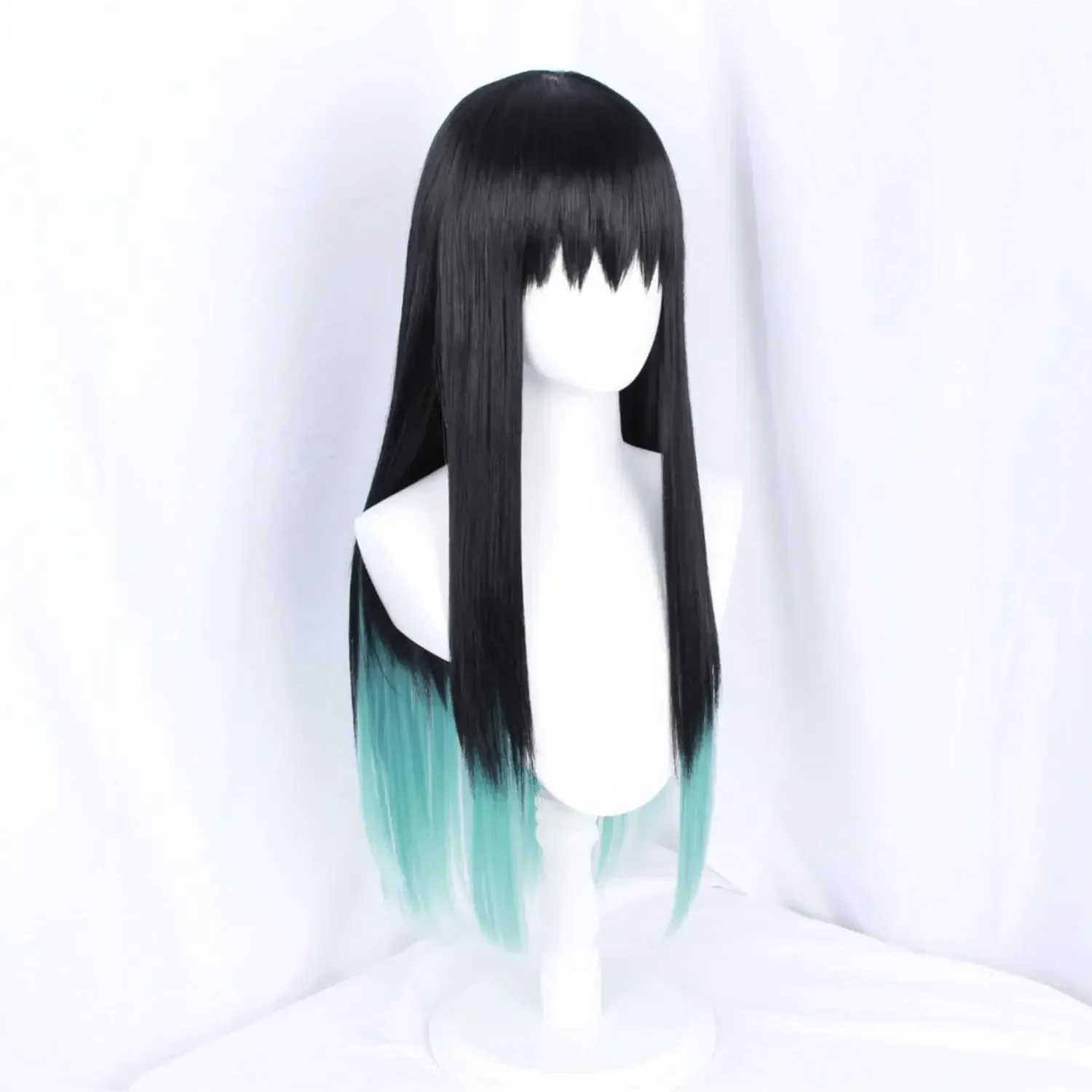 Demon Slayer Kimetsu No Yaiba Cosplay Tokitou Muichirou Pruik Anime Zwart En Blauw Gradiënt Lange Rechte Pruik Mannen Vrouwen