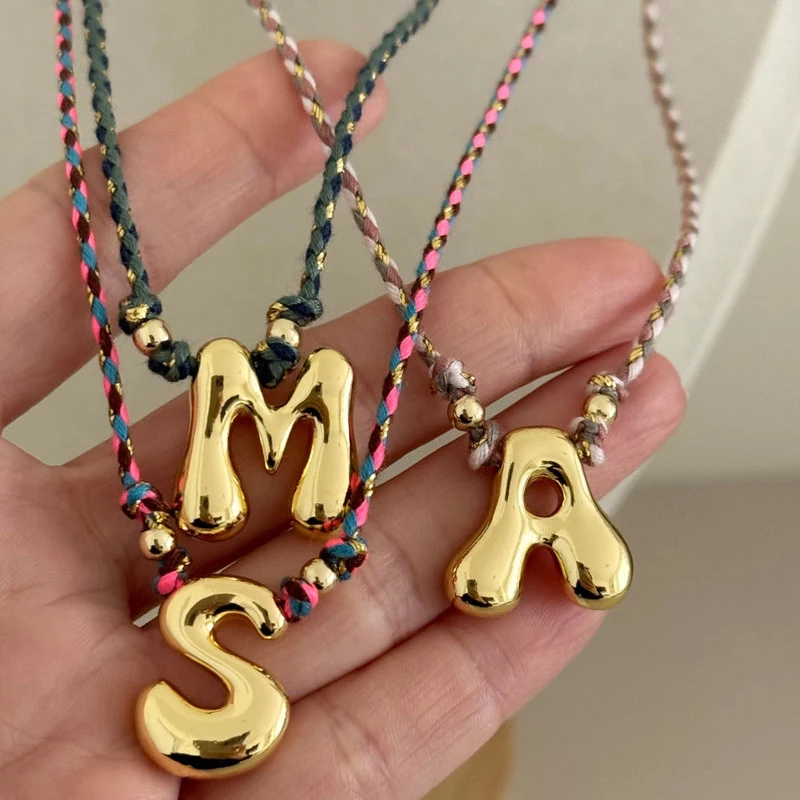 الملونة اليدوية بالون الأبجدية الأولية اللون الحبل قلادة الفولاذ المقاوم للصدأ فقاعة مكتنزة A-Z رسالة هدايا عيد الميلاد مجوهرات