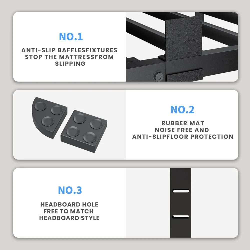 20 Inch Queen Bed Frame, Round Corner Legs Mattress Slide Stopper, No Box Spring Needed, Non-Slip,Heavy Duty Metal beds Platform