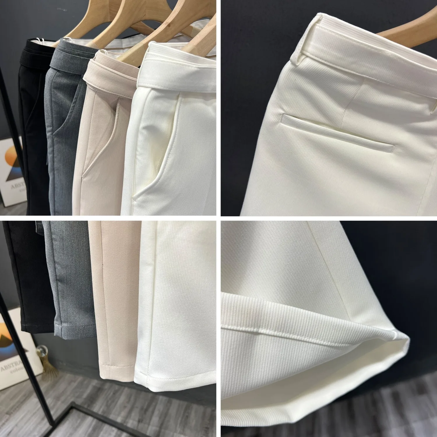 Men's Clothing White Black Solid Color Korean Style Shorts Summer Slim Fit Casual Lightweight Comfortable Trendy Versatile New