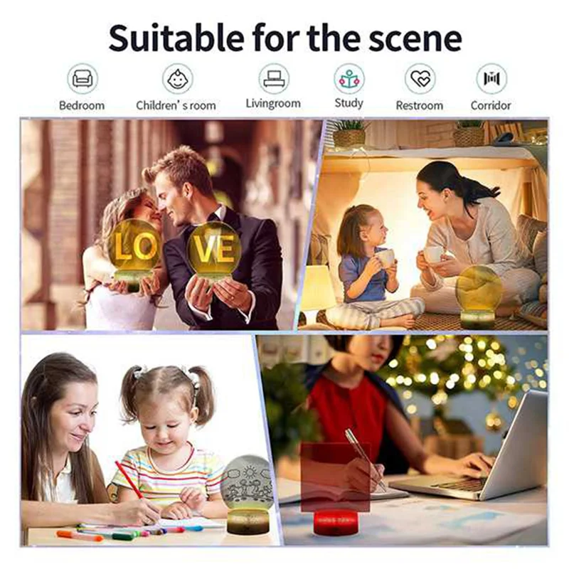 AS94-10Pcs Acrylic 3D LED Lamp Base Table Night Light Base 7 Color Adjust ABS Battery Or USB Operated Lighting Accessories