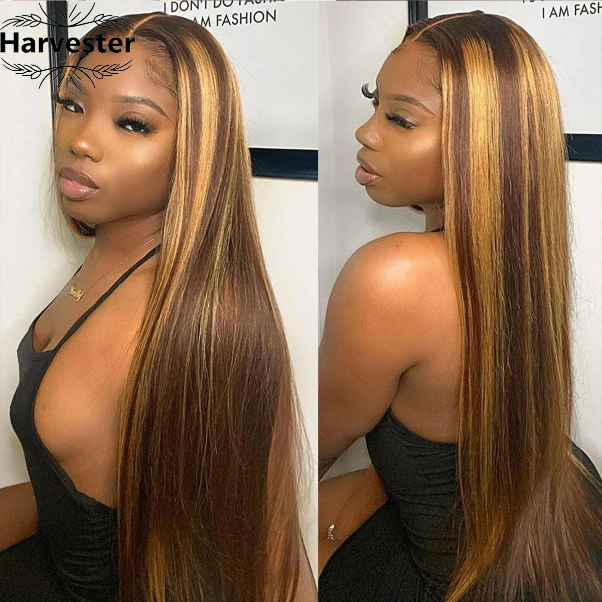 13x4 شفاف HD الدانتيل العسل شقراء 4/27 تسليط الضوء على مستقيم أومبير الدانتيل الجبهة الباروكات الجبهة الباروكات الشعر البشري للمرأة 200% الكثافة