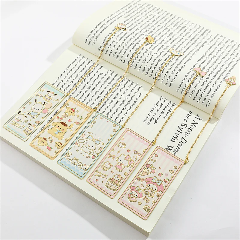 10pcs/lot Sanrio Melody Cinnamoroll Kitty Pochacco Bookmark Cute Metal Pendant Stationery Label Office School Supplies