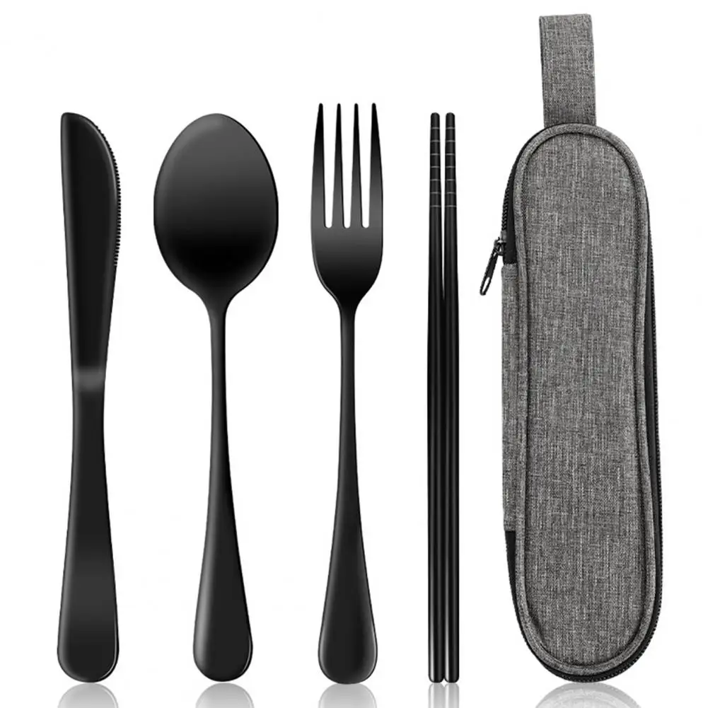 Stainless Steel Cutlery Set 4-Piece Retro Tableware Fork Spoon Chopsticks Knife with Storage Bag Mirror Polished Cutlery Set