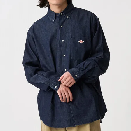 Cotton Denim Shirt Long Sleeve Spring Autumn Casual Embroidered Pure Color Men's Fashion Standard Fit Youth Popular Style