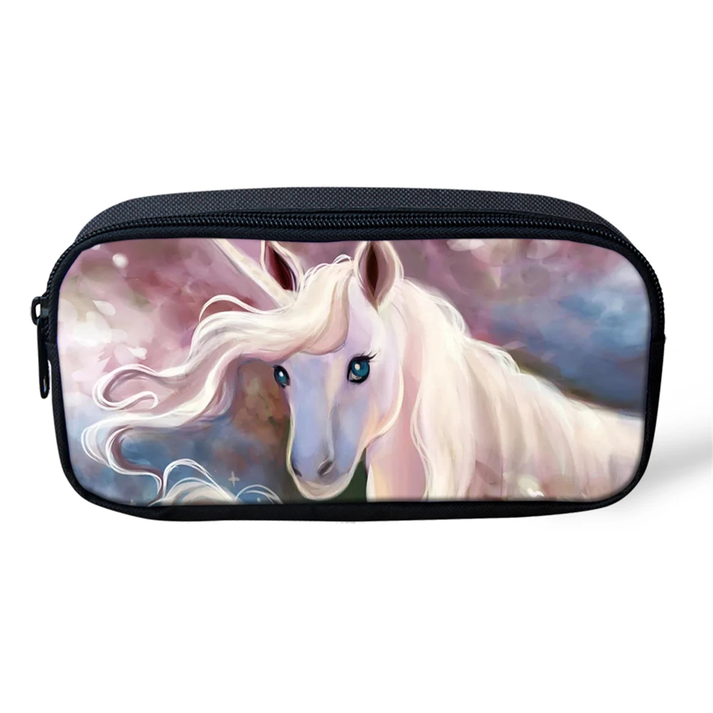 Kids Pencil Case Cute Horses Print Women Cosmetic Bag Students Stationery Box Children's School Pen Bags Girls Beautician