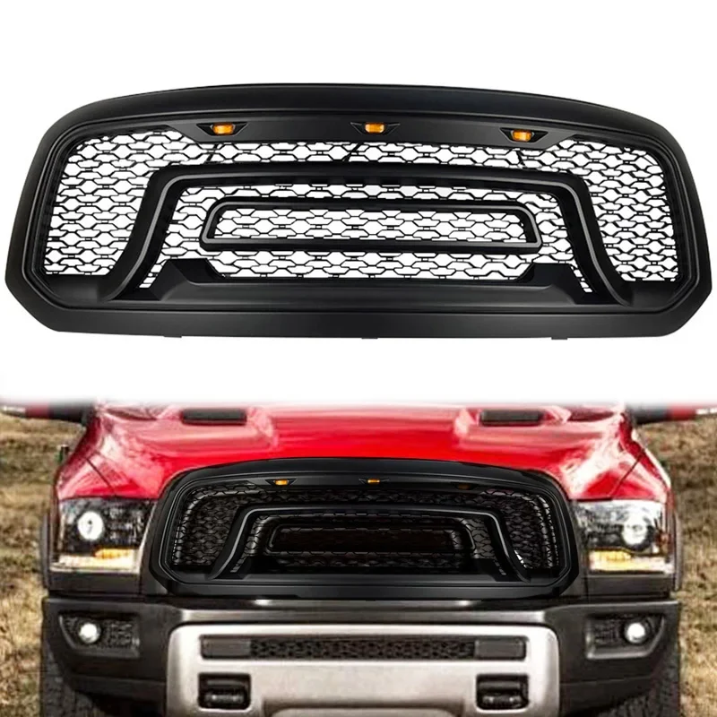 

Car Front Grill Hood with LED Lights Auto Exterior Honeycomb Billet Grills For Dodge Ram 1500 2013-2018 Racing Grill Auto Parts