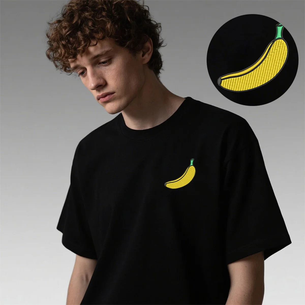

Fruity Men Women T-Shirt Y2K Embroidery Vibe Luxury Cotton Top Tees Smooth Embroideried Banana Art Daily Wear Cool T-Shirts