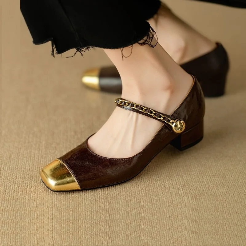 

Women Pumps 3 cm Mary Jane Shoes French Style Sheepskin Pumps Buckle Spring Atumn Pumps Square Toe Lady Shoes