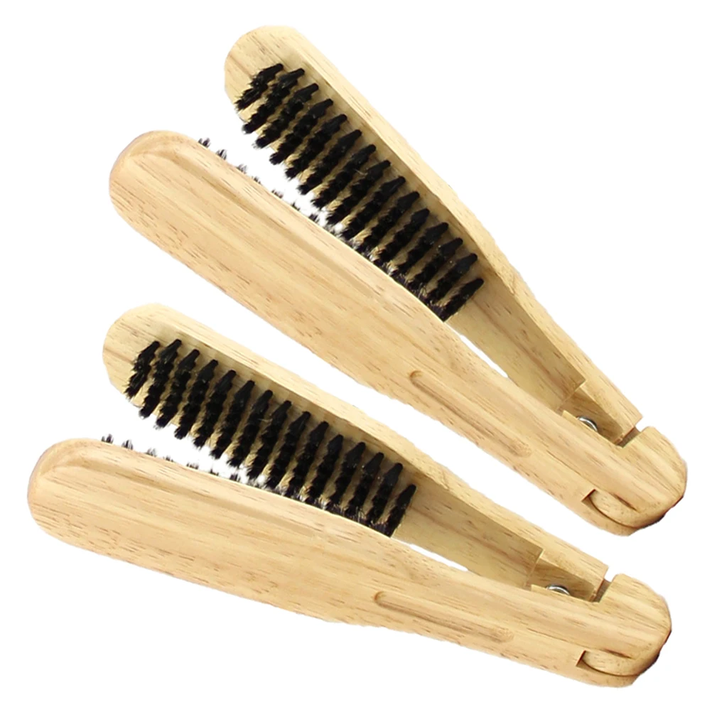 

2pcs Hair Straightening Comb Bristle Double Splint Wooden Handle Skin-Friendly Ergonomic Durable for Long Short Curly Hair