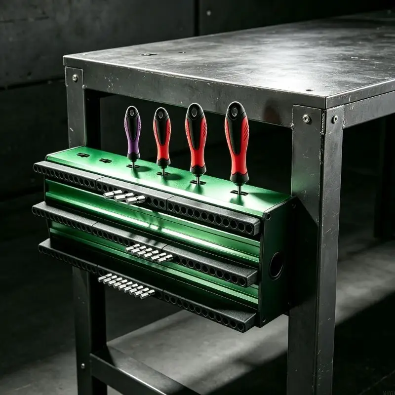 Screwdriver Bit Storage Rack, Aluminum Wall-Mount Station with 117 Bit Openings, 6 Screwdriver Positions, and M4YD