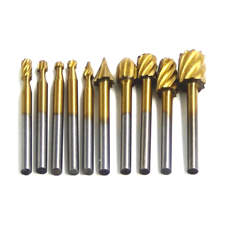 Binoax 10 pz titanio Dremel Routing legno fresatura rotativa File Cutter rotativo lavorazione del legno intaglio intagliato coltello Cutter Tools