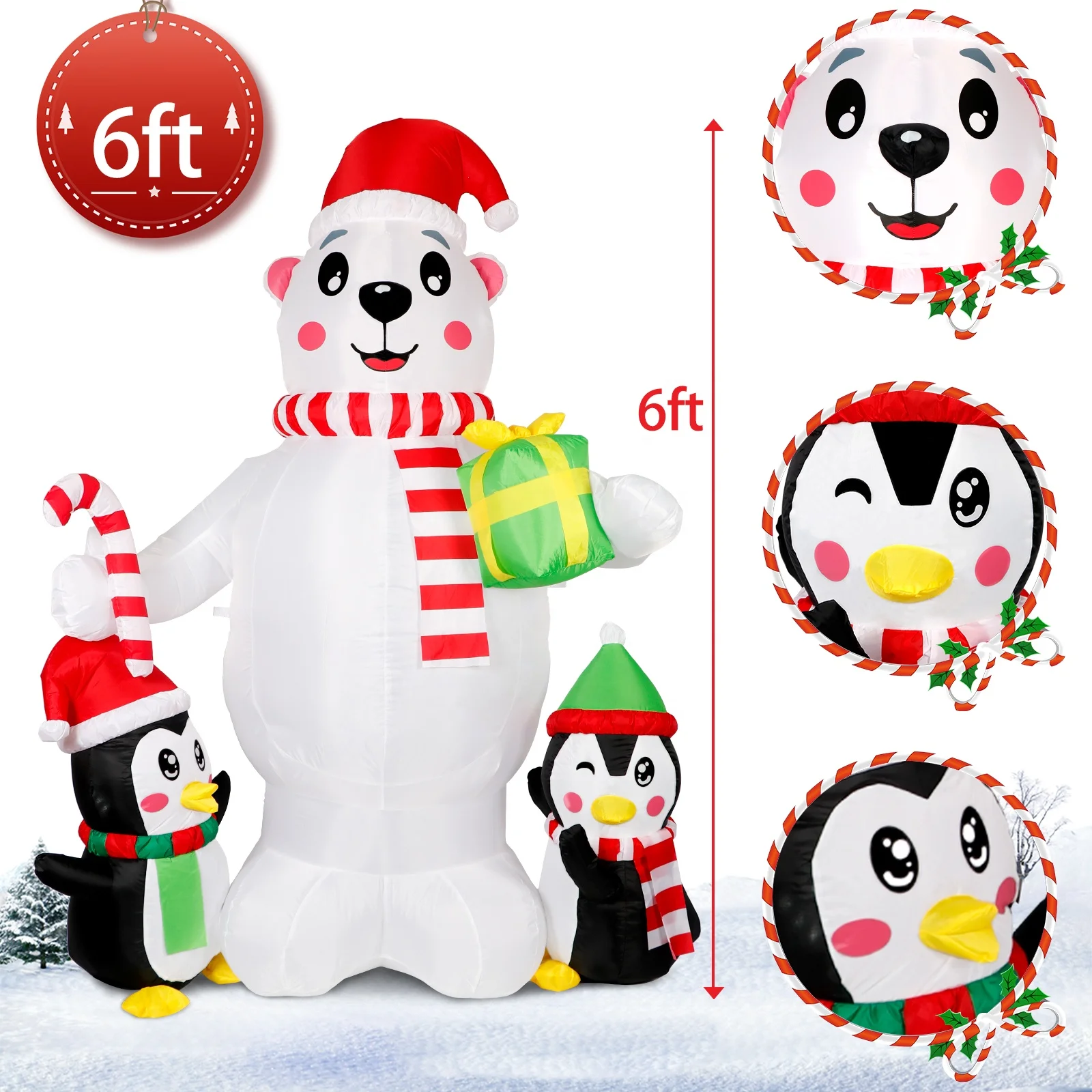 Xmas Party 6 ft Led Airblown Animated Penguin Polar Bear Blow Ups Yard Decoration Christmas Inflatable