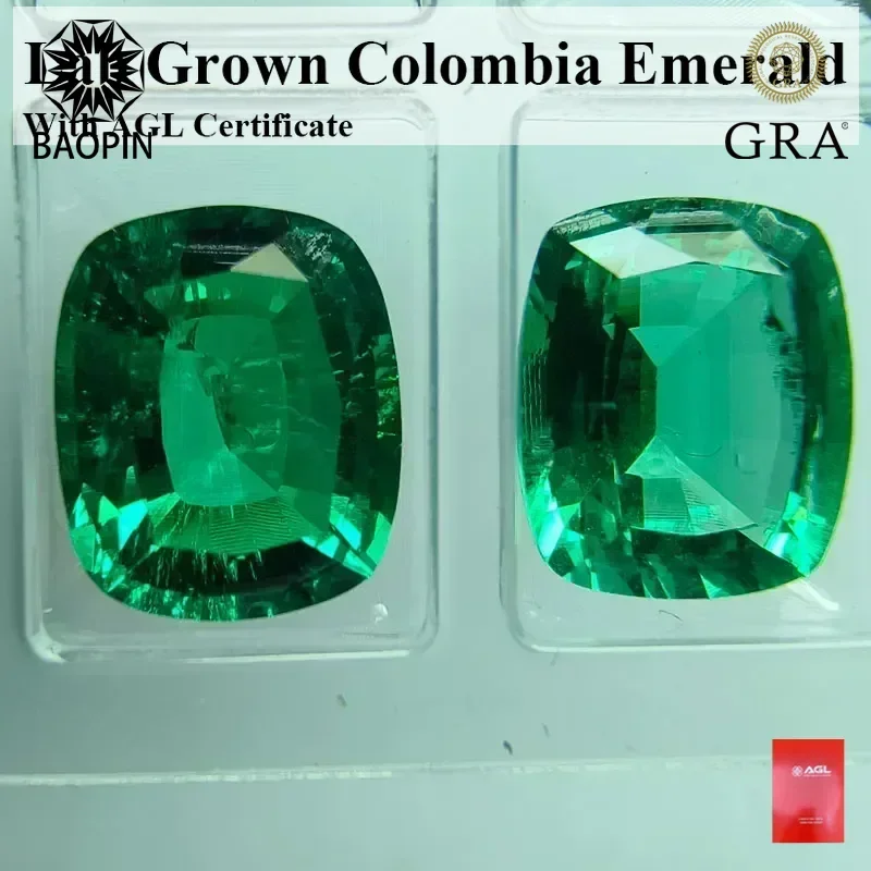 

Lab Grown Colombia Emerald Rectangle Cushion Shape Hand-cut Hydrothermal e
