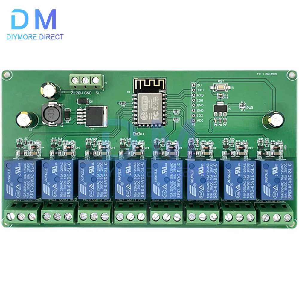 8 Channel ESP8266 Wireless WIFI Relay Module ESP-12F Development Board DC 7-28V/5V Wireless Relay Module