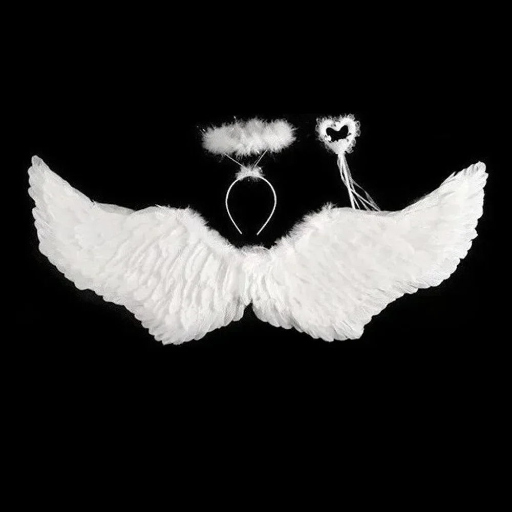 

Anime Cosplay Angel Wings White Feather Devil Wings Swallow Shaped Kids Adult Performance Feather Wings Bride Flower Child Dress