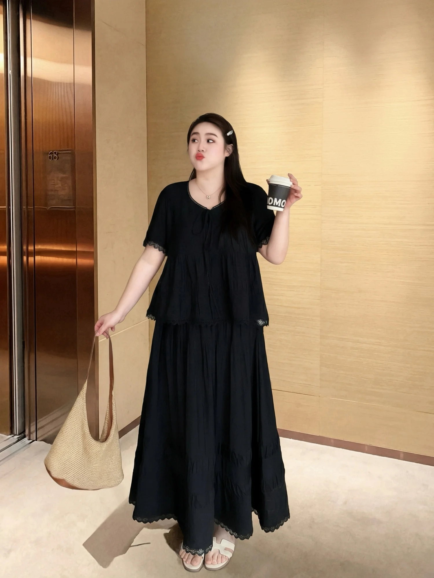 

Комплект из двух предметов: юбка и топ с коротким рукавом для женщин больших размеров, весна-лето, повседневный, модный, с высокой талией, свободный крой, комфортный