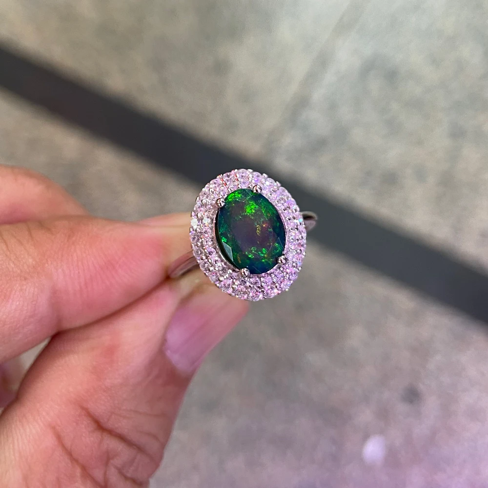 

Elegant Natural Black Opal Rings Sterling 925 Silver October Birthstone 8*10mm for Women Birthday Party Fine Jewelry