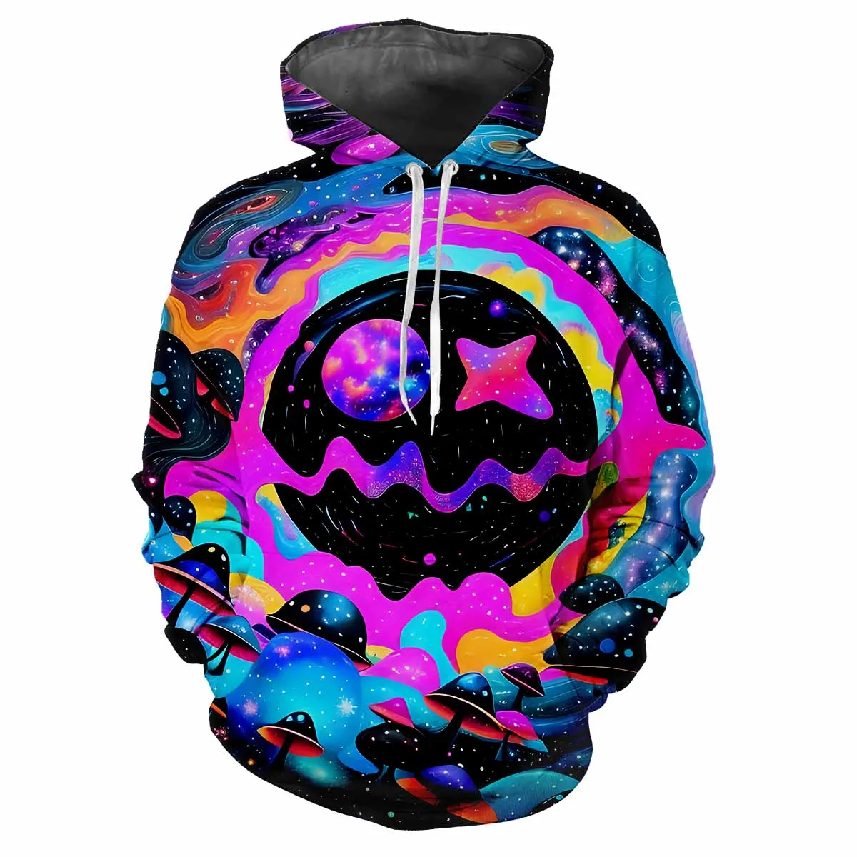 Trendy men's Hoodie Printed Pigment  Patterns Digital Printing Casual Long Sleeved Hooded Thick Fabric Tops