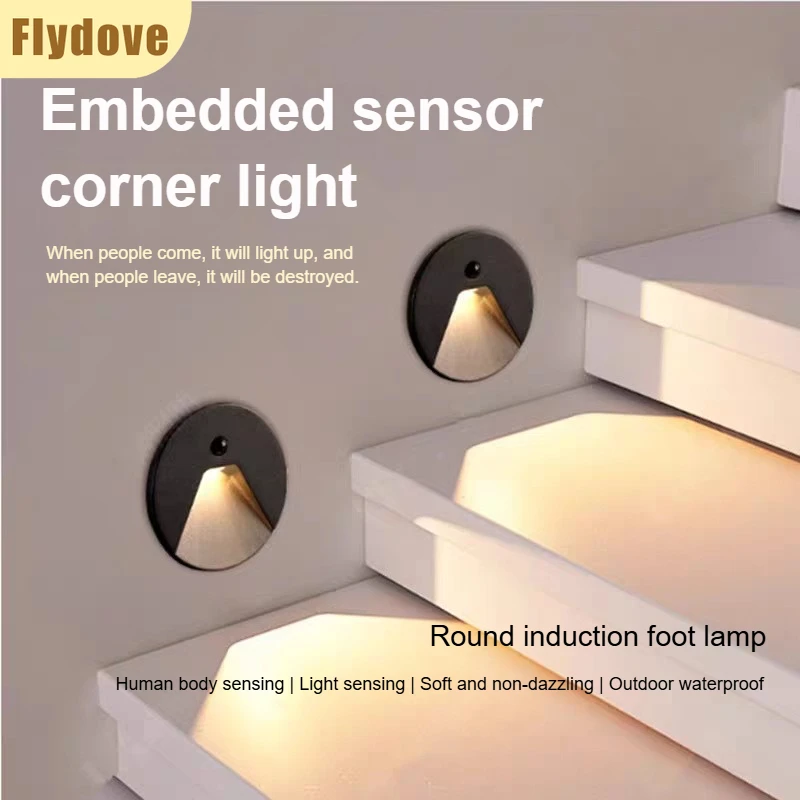 

Outdoor Waterproof Human Body Sensing Foot Light 3W 85-240V Household Intelligent Corridor Step Embedded LED Corner Wall Light