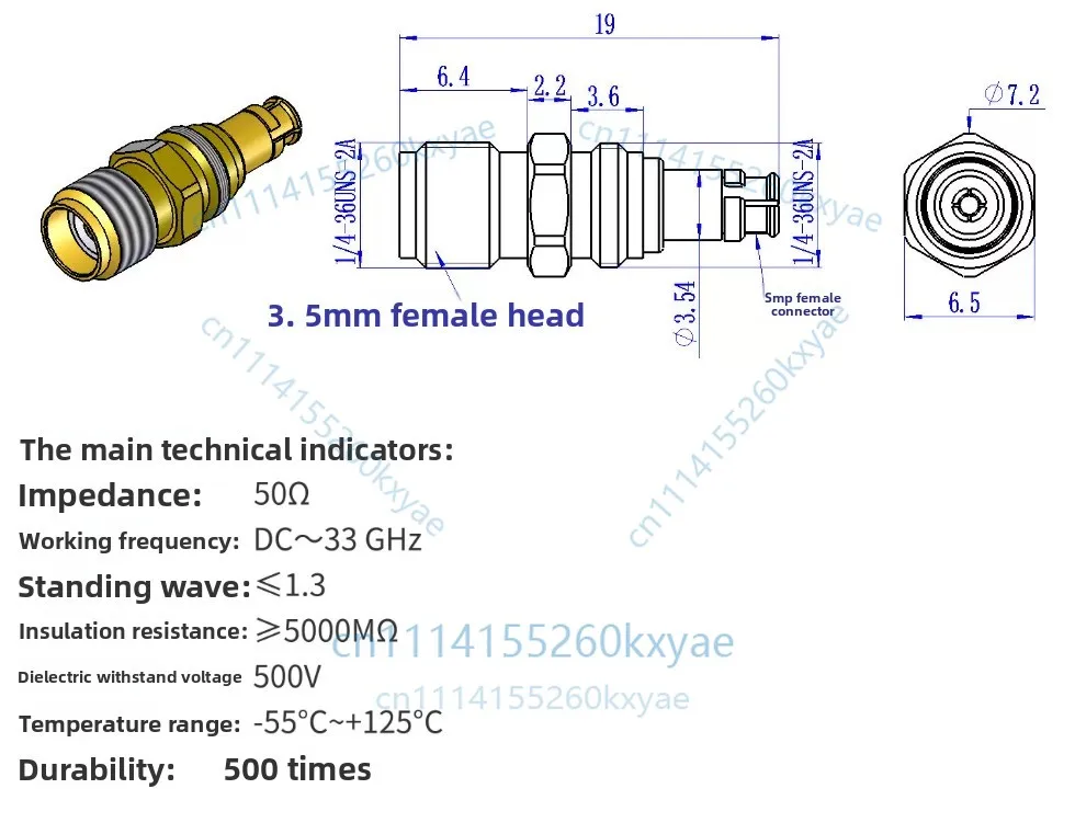 1pc 3.5/smp-kk adapter 3.5mm female to smp female thread through wall 3.5-smp-kyk for testing accessories
