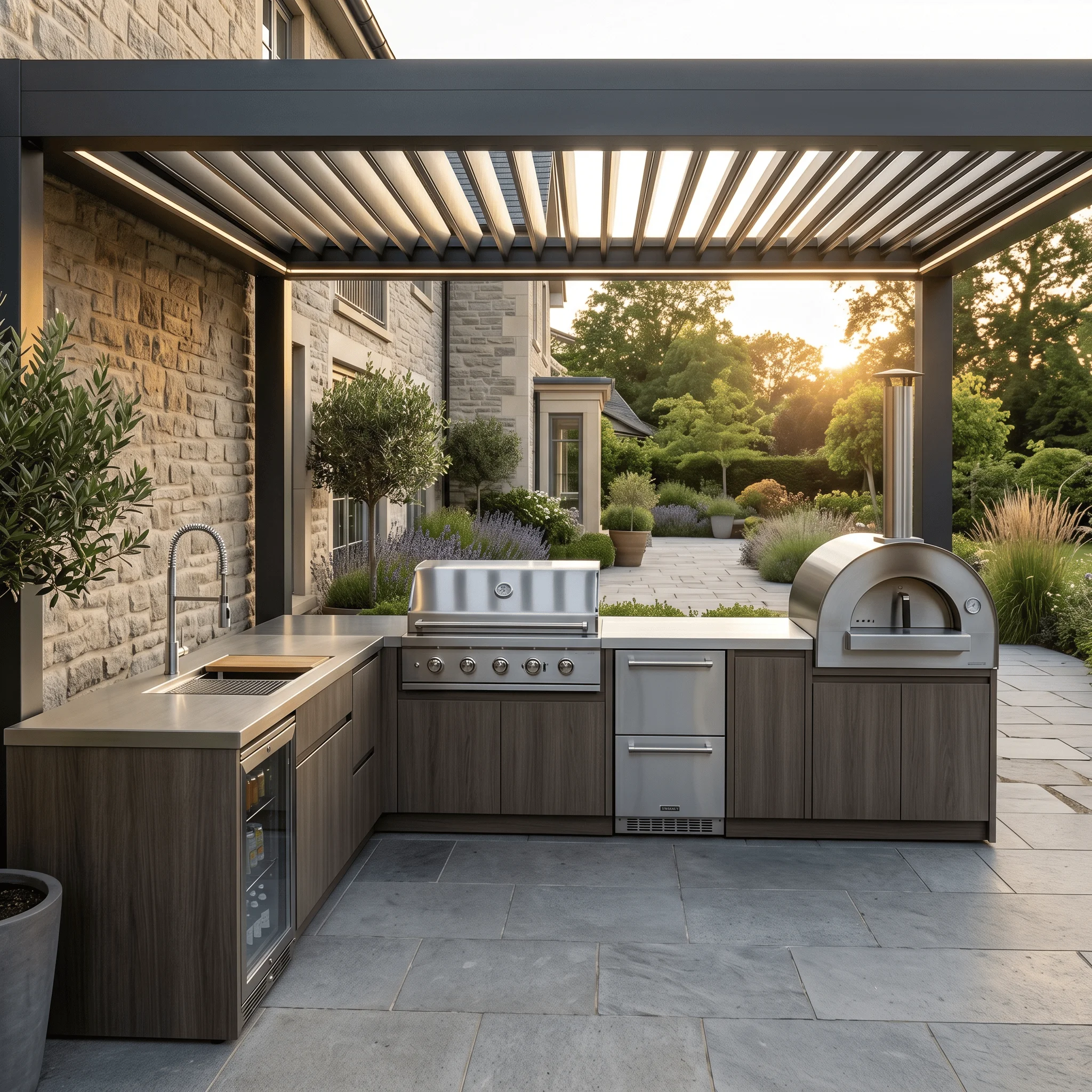 Custom Modular SS304 Outdoor Kitchen Garden BBQ Stainless Steel Outdoor Kitchen Cabinets with Sink for Patio BBQ Entertaining