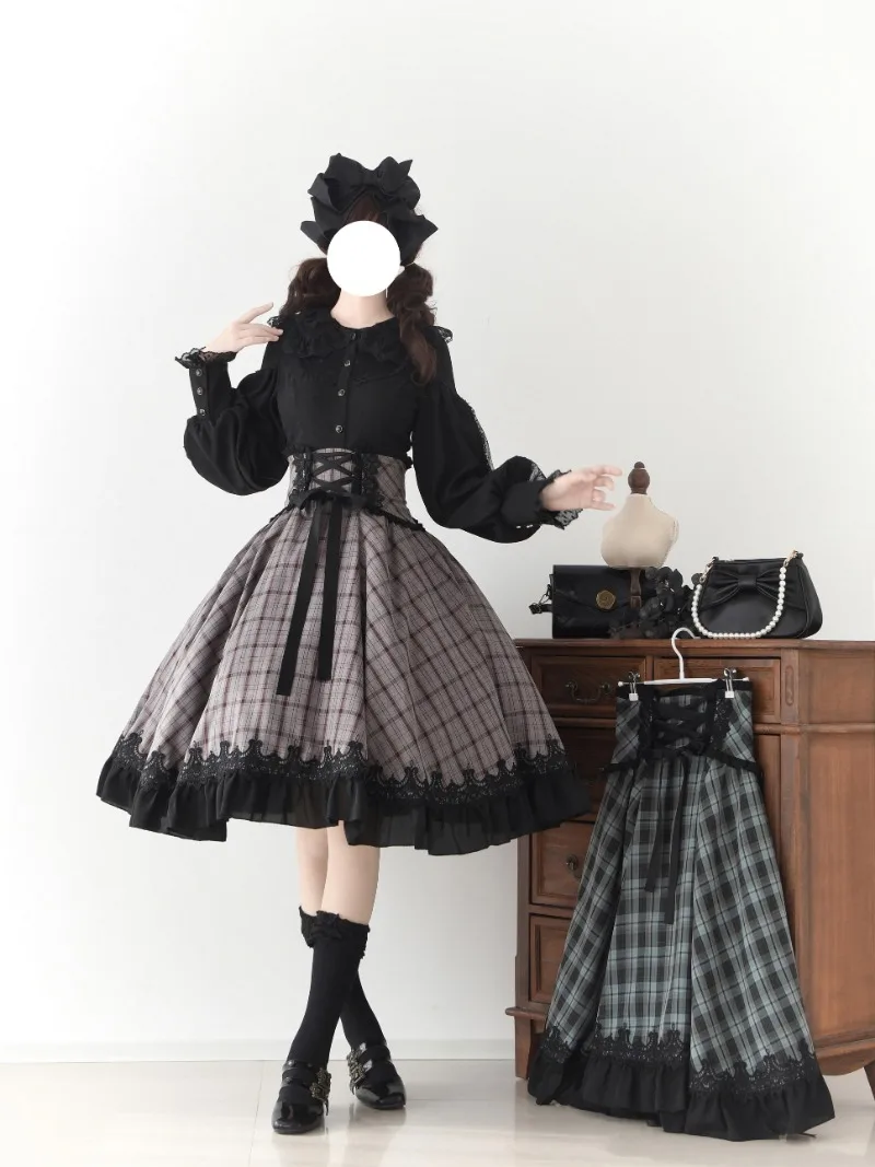 일본 로리타 스타일 레이스 인형 칼라 블라우스, 긴팔 셔츠, 슬림핏 상의, 싱글 브레스트 블라우스, 오리지널 스위트 Y2k 여성