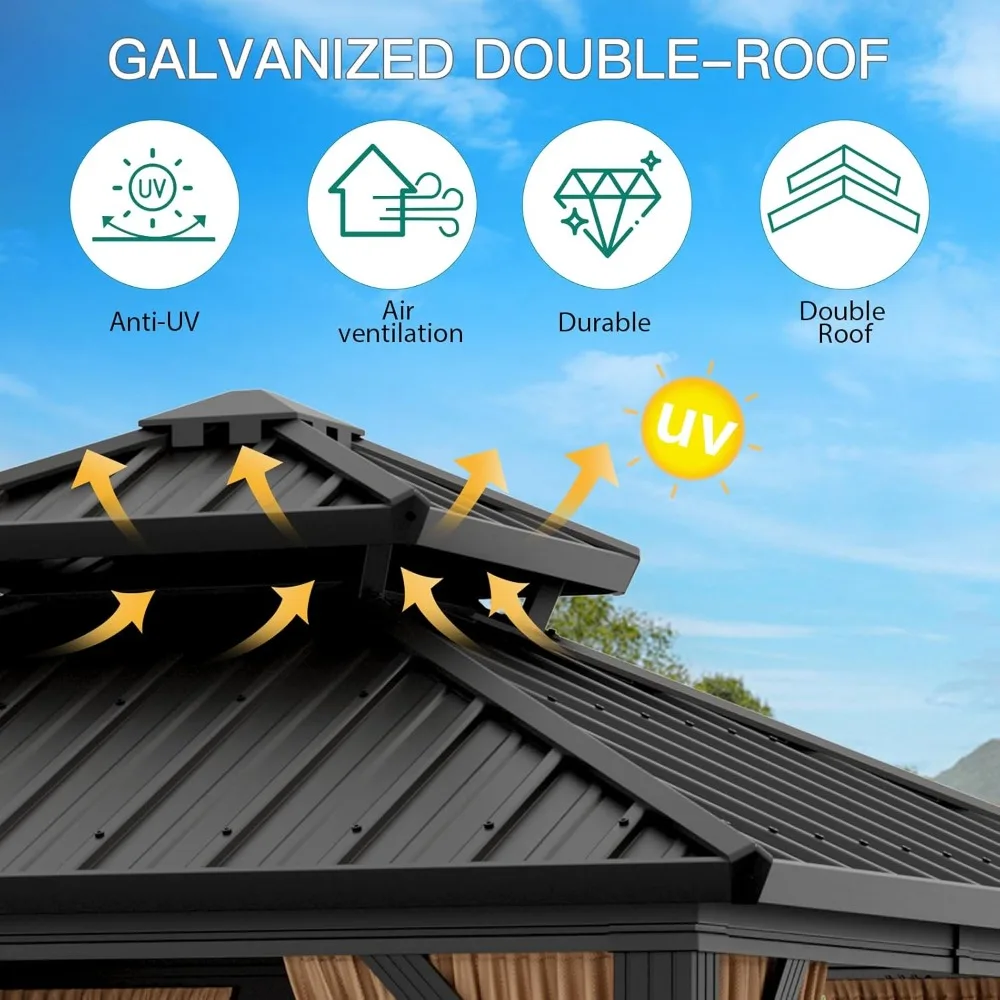 أكشاك خارجية متينة من الألومنيوم مقاس 10 × 10 مع سقف دائم وستائر وشبكة ناموسية لاستخدام الحديقة #2