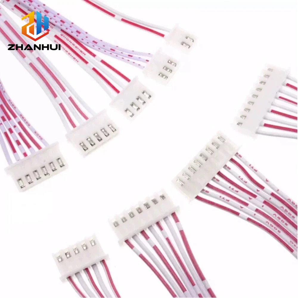 Câble plat femelle-femelle JST XH 2,54 mm - 2/3/4/5/6/7/8/10/12 broches, fil rouge/blanc 26AWG (longueur 10/15/20 cm)